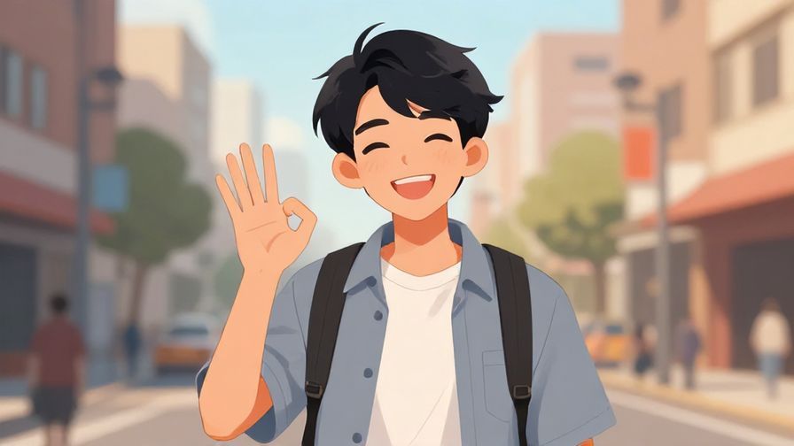 Illustration%20of%20a young person smiling cheekily and using a casual gesture with a relaxed urban background