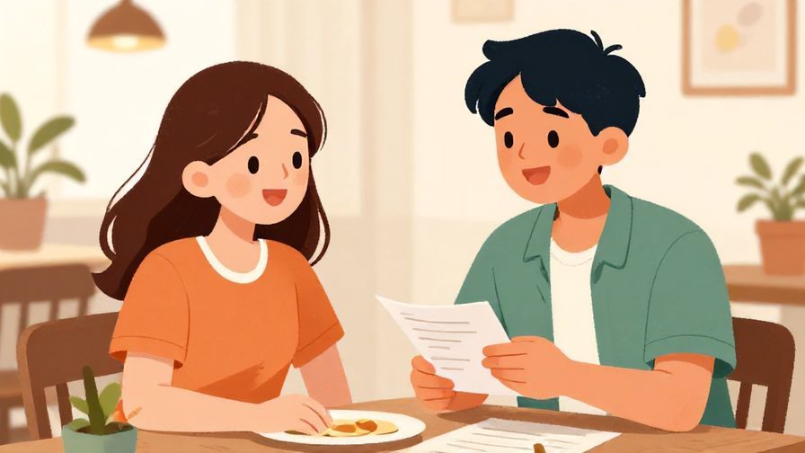 Illustration%20of%20a young person smiling warmly and casually asking for the bill at a casual restaurant, bright and cheerful colors, illustrated style