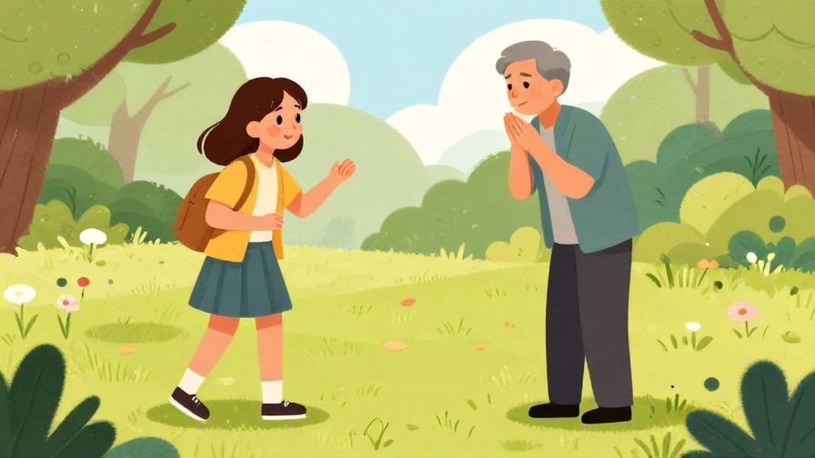 Illustration%20of%20a young person teasingly calling out to a slightly embarrassed older friend, bright and playful park scene