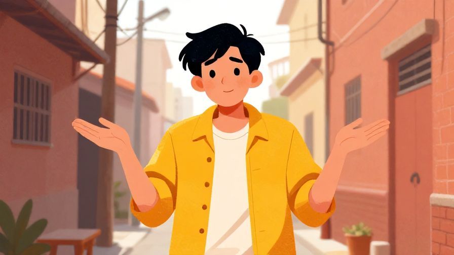Illustration%20of%20a young person with a casual, slightly embarrassed smile shrugging in an alleyway, bright colors, illustrated style