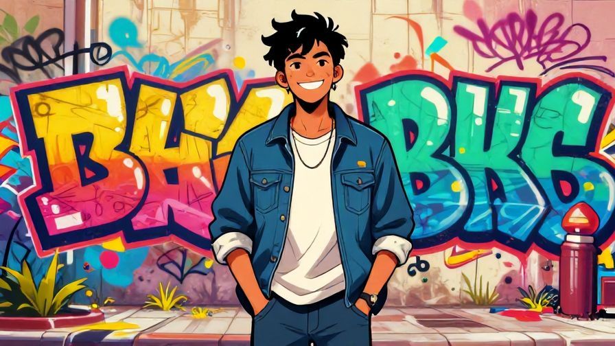 Illustration%20of%20a young person with a cocky grin, hands in pockets, graffiti wall behind, vibrant street scene, illustrated style