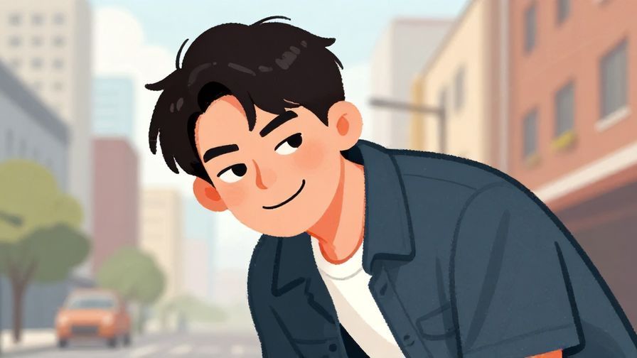 Illustration%20of%20a young person with a mischievous smile, leaning slightly forward with a playful expression, urban background, illustrated style
