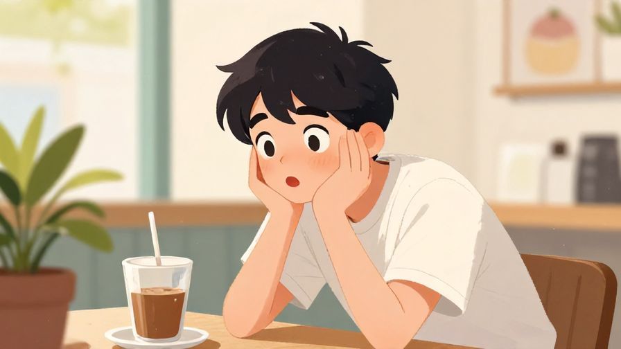 Illustration%20of%20a young person%20leaning%20forward%20with%20a%20surprised%20expression%20in%20a%20colorful%20cafe%20scene%2C%20illustrated%20style