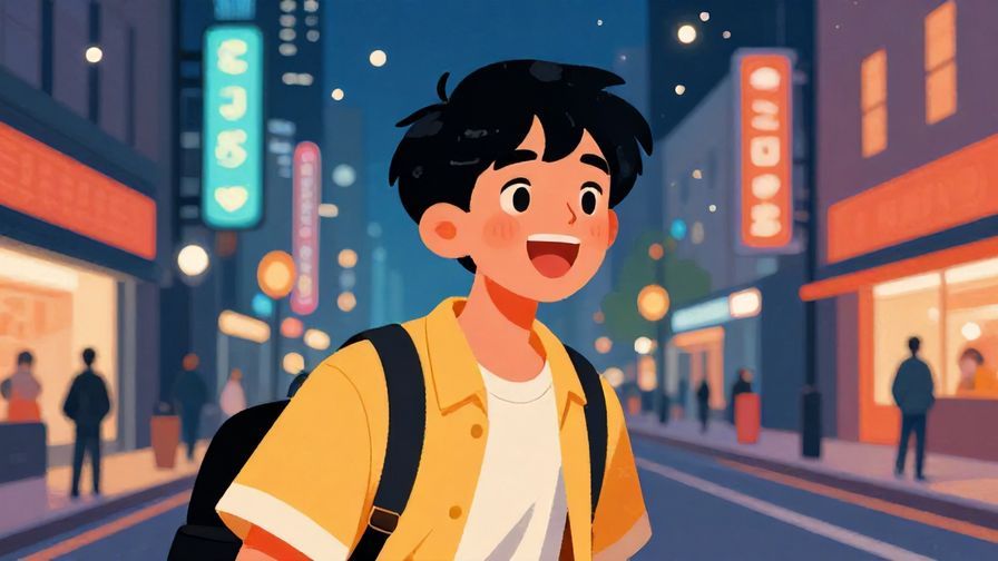 Illustration%20of%20a young person%20with%20an%20excited%20expression%20in%20a%20city%20street%20at%20night%2C%20vibrant%20colors%2C%20illustrated%20style