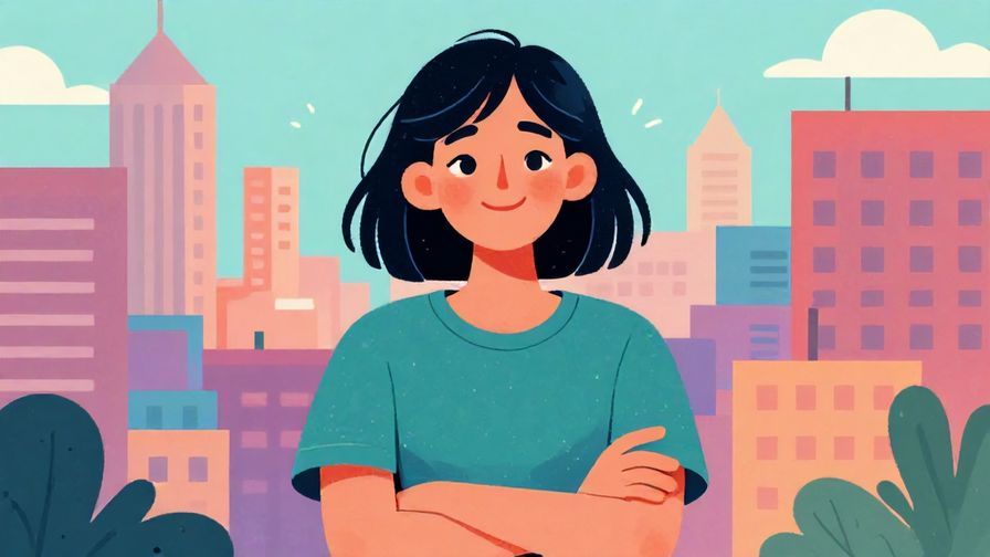 Illustration%20of%20a young woman with a playful smirk, crossing arms with a cityscape in the background, symbolizing casual foresight. Vibrant colors, illustrated style