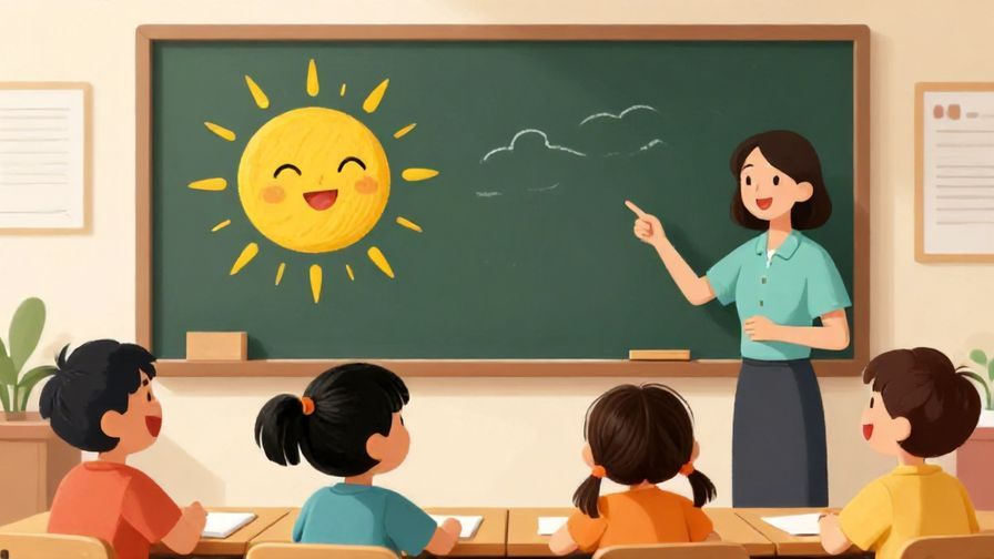 Illustration%20of%20a%20bright%20and%20colorful%20classroom%20scene%20with%20a%20teacher%20pointing%20to%20a%20blackboard%20showing%20a%20large%20smiling%20sun%20and%20children%20laughing%20and%20learning%2C%20vibrant%20colors%2C%20illustrated%20style