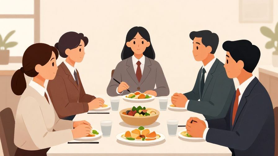 Illustration%20of%20a%20business%20meeting%20with%20people%20nodding%20and%20inviting%20each%20other%20to%20eat%20in%20a%20neat%20restaurant%20setting%2C%20soft%20lighting%2C%20polite%20expressions%2C%20illustrated%20style