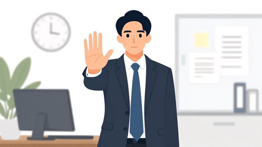 Illustration%20of%20a%20businessperson%20politely%20raising%20a%20hand%20to%20signal%20stop%2C%20office%20environment%2C%20illustrated%20style