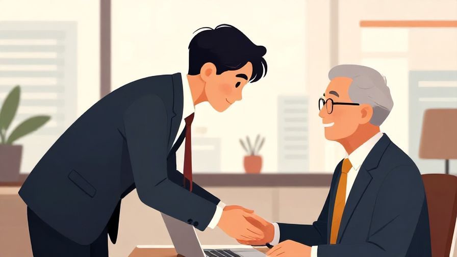 Illustration%20of%20a%20businessperson%20politely%20bowing%20while%20greeting%20a%20senior%20in%20a%20corporate%20office%20setting.%20Detailed%20background%2C%20vibrant%20colors%2C%20illustrated%20style