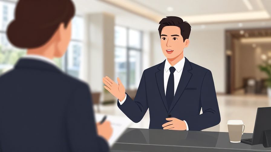 Illustration%20of%20a%20businessperson%20speaking%20formally%20to%20a%20hotel%20receptionist%20with%20an%20urban%20hotel%20lobby%20background%20and%20bright%20lighting.
