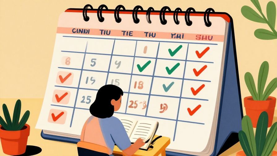 Illustration%20of%20a%20calendar%20with%20checkmarks%20on%20each%20day%2C%20a%20person%20studying%20contentedly%20at%20a%20desk%2C%20bright%20colors%2C%20illustrated%20style
