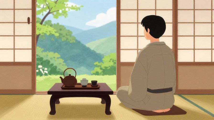 Illustration%20of%20a%20calm%20Japanese-style%20room%20with%20soft%20lighting%2C%20a%20tea%20set%20on%20a%20low%20table%2C%20and%20a%20person%20reflecting%20peacefully%20while%20looking%20out%20a%20window.%20Detailed%20background%2C%20vibrant%20colors%2C%20illustrated%20style