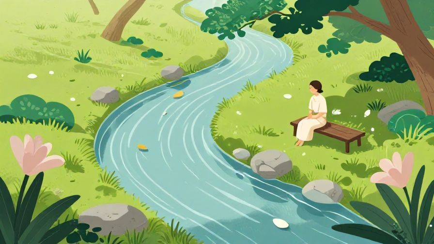 Illustration%20of%20a%20calm%20Japanese%20garden%2C%20with%20a%20gentle%20stream%2C%20soft%20floating%20leaves%2C%20and%20a%20person%20sitting%20peacefully%20on%20a%20bench%2C%20vibrant%20colors%2C%20illustrated%20style