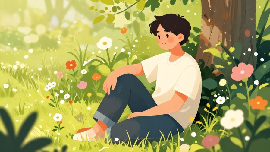 Illustration%20of%20a%20calm%20person%20sitting%20in%20a%20peaceful%20garden%2C%20surrounded%20by%20flowers%20and%20gentle%20sunlight%2C%20with%20a%20soft%20smile%20and%20relaxed%20posture%2C%20vibrant%20colors%2C%20illustrated%20style