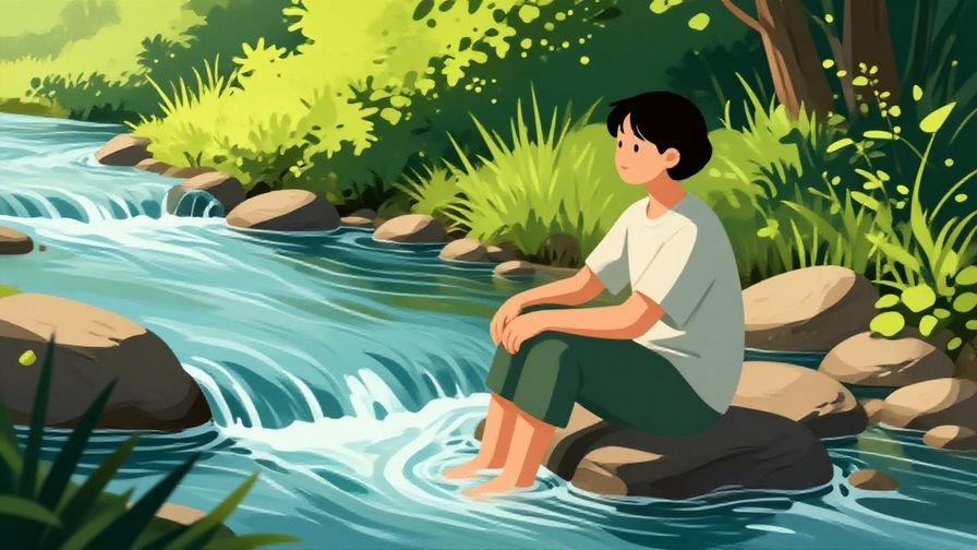 Illustration%20of%20a%20calm%20person%20sitting%20peacefully%20by%20a%20river%20with%20flowing%20water%20and%20soft%20sunlight%2C%20detailed%20background%2C%20vibrant%20colors%2C%20illustrated%20style