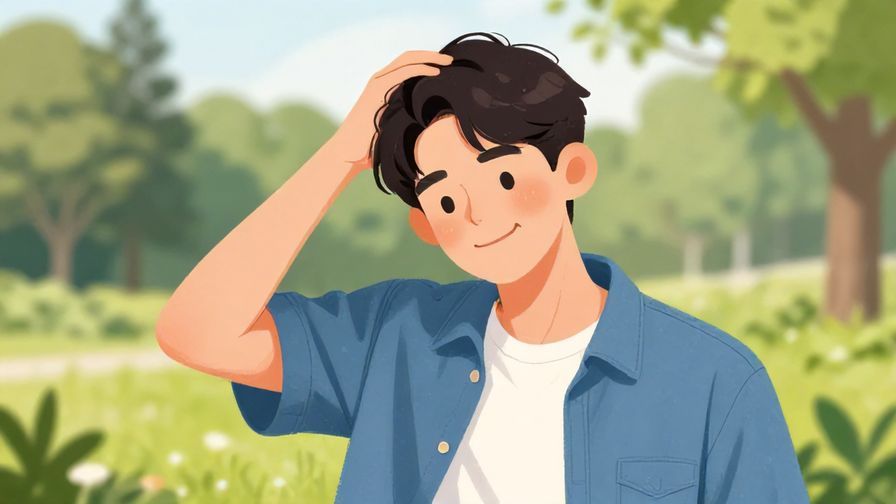 Illustration%20of%20a%20casual%20young%20man%20scratching%20his%20head%20with%20a%20half-smile%2C%20soft%20outdoor%20park%20background%2C%20detailed%20background%2C%20vibrant%20colors%2C%20illustrated%20style