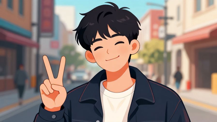 Illustration%20of%20a%20casual%20young%20person%20winking%20and%20making%20a%20peace%20sign%2C%20vibrant%20street%20background%2C%20illustrated%20style