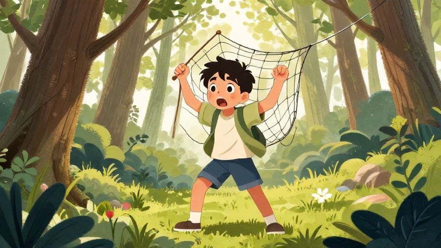 Illustration%20of%20a%20character%20caught%20in%20a%20net%20looking%20shocked%20and%20struggling%20to%20escape%2C%20bright%20forest%20scene%2C%20detailed%20and%20colorful%20illustration
