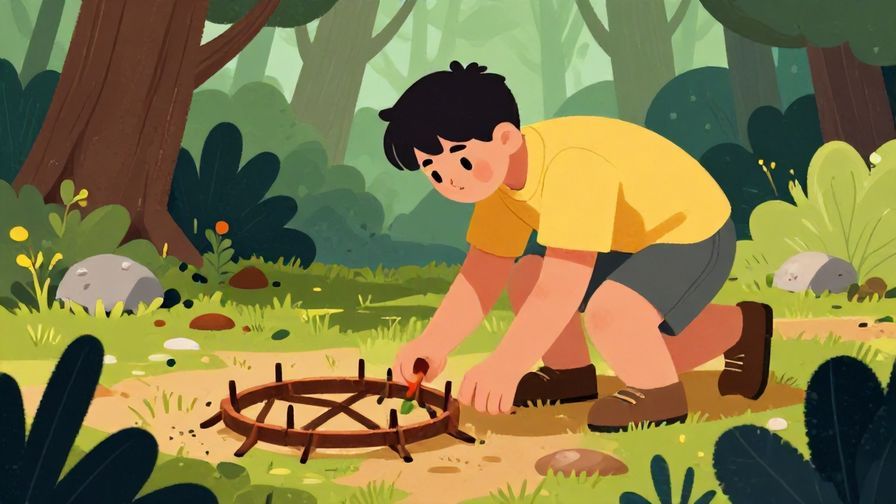 Illustration%20of%20a%20character%20scanning%20the%20ground%20carefully%20for%20traps%2C%20vibrant%20colors%2C%20detailed%20forest%20background%2C%20illustrated%20style