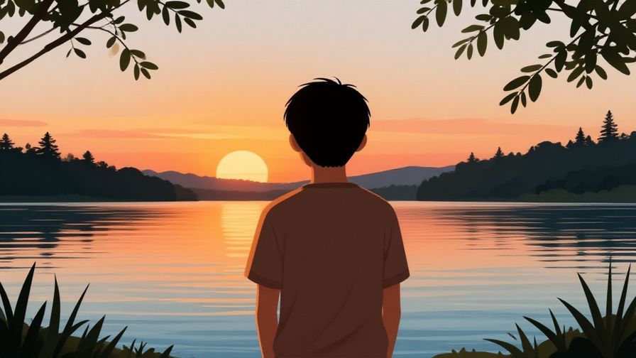 Illustration%20of%20a%20character%20watching%20sunset%20over%20a%20calm%20lake%2C%20symbolizing%20healing%20of%20the%20heart%2C%20warm%20colors%2C%20peaceful%20atmosphere%2C%20illustrated%20style