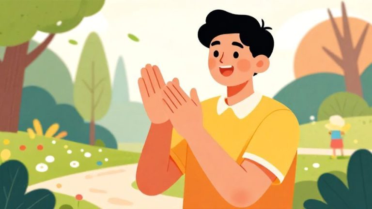 Illustration%20of%20a%20cheerful%20person%20clapping%20their%20hands%20and%20smiling%20encouragingly%2C%20colorful%20park%20background%2C%20vibrant%20colors%2C%20illustrated%20style