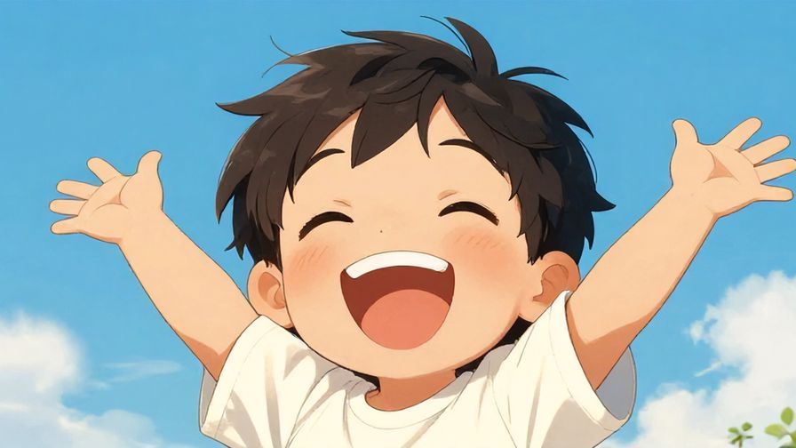 Illustration%20of%20a%20child%20grinning%20cheerfully%20with%20eyes%20closed%20and%20cheeks%20raised%20under%20a%20blue%20sky%2C%20detailed%20background%2C%20vibrant%20colors%2C%20illustrated%20style