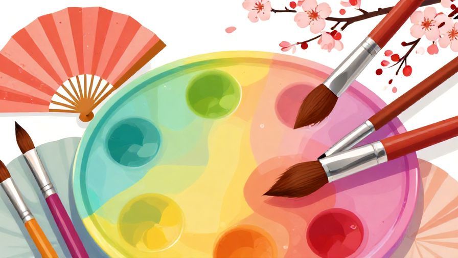 Illustration%20of%20a%20colorful%20palette%20with%20paintbrushes%20and%20Japanese%20cultural%20items%20like%20paper%20fans%20and%20cherry%20blossoms%20in%20the%20background%2C%20vibrant%20colors%2C%20illustrated%20style