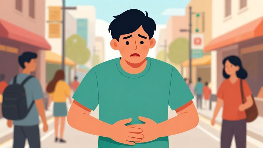 Illustration%20of%20a%20concerned%20person%20holding%20their%20stomach%20while%20speaking%20to%20a%20friendly%20local%20in%20a%20busy%20city%20street%2C%20bright%20colors%2C%20illustrated%20style