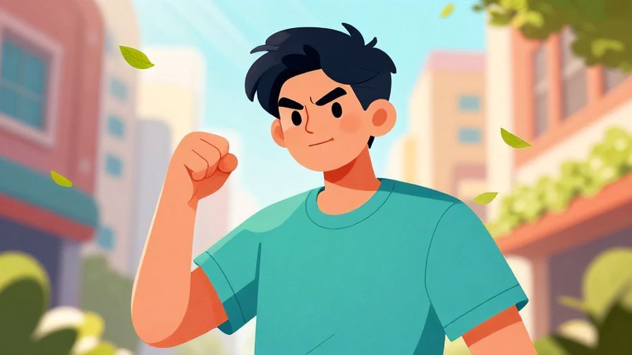 Illustration%20of%20a%20confident%20young%20person%20clenching%20a%20fist%20and%20smiling%20determinedly%20in%20a%20vibrant%20urban%20background%20with%20subtle%20sunlight%20rays%20and%20floating%20leaves%2C%20illustrated%20style%2C%20bright%20colors
