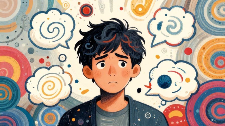 Illustration%20of%20a%20confused%20person%20with%20swirling%20thought%20bubbles%20and%20abstract%20shapes%20around%20their%20head%2C%20detailed%20background%2C%20vibrant%20colors%2C%20illustrated%20style