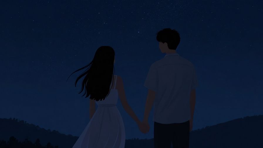 Illustration%20of%20a%20couple%20holding%20hands%20under%20a%20starry%20night%20sky%2C%20romantic%20and%20serene%20atmosphere%2C%20illustrated%20style