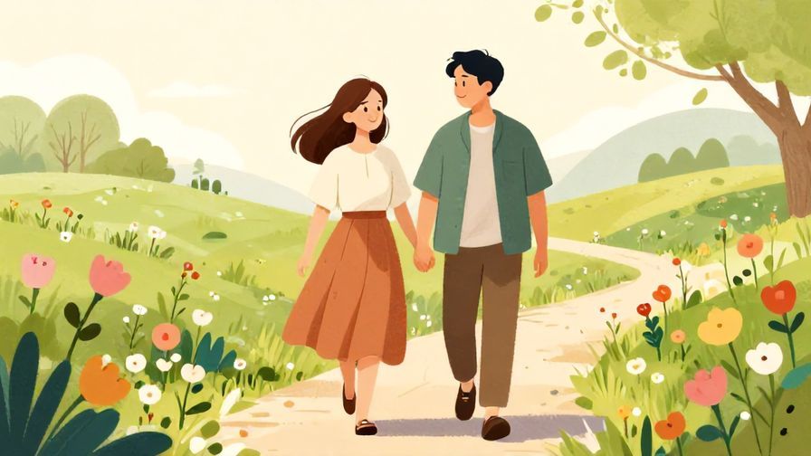 Illustration%20of%20a%20couple%20smiling%20and%20walking%20side%20by%20side%20along%20a%20path%20lined%20with%20flowers%2C%20illustrated%20style