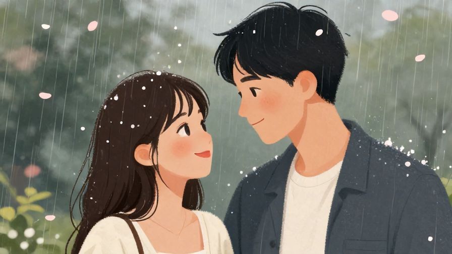 Illustration%20of%20a%20couple%20smiling%20at%20each%20other%20under%20a%20gentle%20rain%20of%20flower%20petals%2C%20soft%20lighting%2C%20illustrated%20style