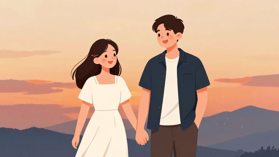 Illustration%20of%20a%20couple%20standing%20together%20with%20a%20sunset%20background%2C%20holding%20hands%20with%20joyful%20expressions%2C%20illustrated%20style