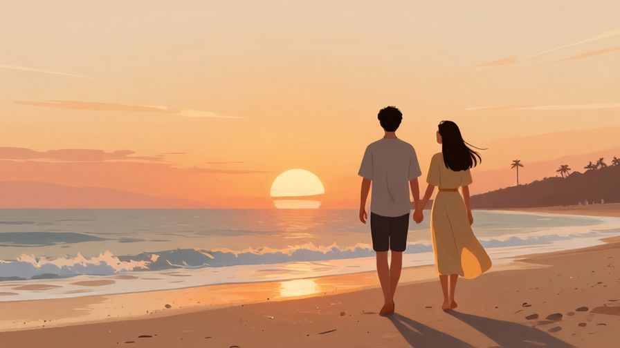 Illustration%20of%20a%20couple%20walking%20hand-in-hand%20towards%20a%20sunset%20on%20the%20beach%2C%20warm%20colors%2C%20illustrated%20style