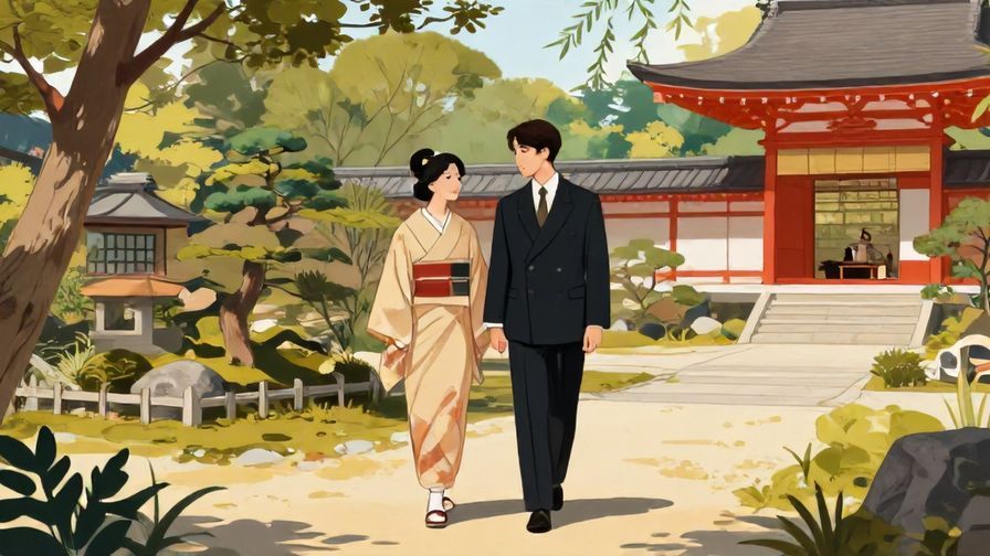 Illustration%20of%20a%20couple%20walking%20hand%20in%20hand%20through%20an%20ancient%20Japanese%20garden%2C%20formal%20and%20romantic%20style%2C%20illustrated%20scene