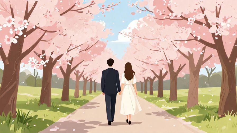 Illustration%20of%20a%20couple%20walking%20hand%20in%20hand%20down%20a%20long%20path%20lined%20with%20cherry%20blossoms%2C%20formal%20and%20meaningful%20tone%2C%20illustrated%20style