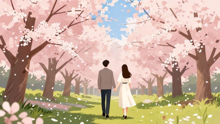 Illustration%20of%20a%20couple%20walking%20hand%20in%20hand%20through%20a%20blossoming%20cherry%20blossom%20park%2C%20soft%20pink%20petals%20floating%2C%20romantic%20vibes%2C%20illustrated%20style