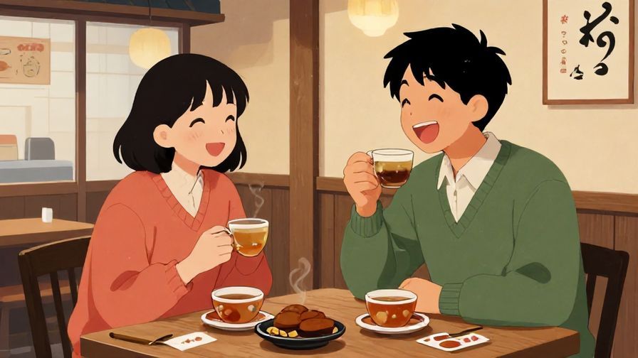 Illustration%20of%20a%20cozy%20Japanese%20cafe%20scene%2C%20with%20two%20friends%20chatting%20and%20laughing%20over%20tea%2C%20detailed%20background%2C%20vibrant%20colors%2C%20illustrated%20style