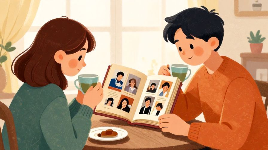 Illustration%20of%20a%20cozy%20scene%20with%20two%20friends%20sharing%20tea%20and%20looking%20at%20old%20photo%20albums%2C%20warm%20lighting%2C%20soft%20textures%2C%20vibrant%20colors%2C%20illustrated%20style