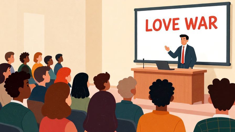 Illustration%20of%20a%20crowd%20listening%20to%20a%20speaker%20talking%20about%20love%20as%20war%2C%20formal%20lecture%20setting%2C%20vibrant%20colors%2C%20illustrated%20style
