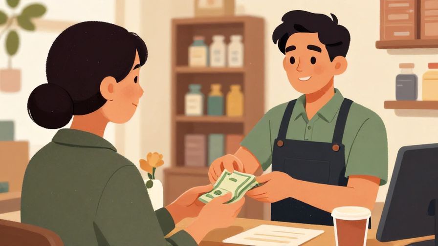 Illustration%20of%20a%20customer%20politely%20handing%20cash%20to%20a%20shopkeeper%20with%20respectful%20expression%2C%20detailed%20background%2C%20vibrant%20colors%2C%20illustrated%20style