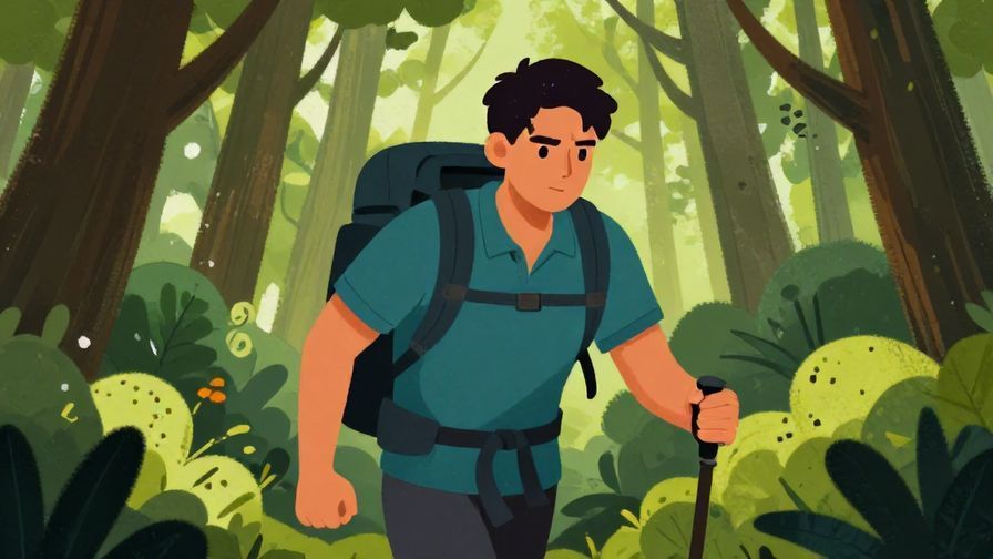 Illustration%20of%20a%20determined%20person%20hiking%20through%20a%20dense%20forest%2C%20focused%20expression%2C%20vibrant%20colors%2C%20illustrated%20style