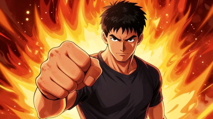 Illustration%20of%20a%20determined%20young%20man%20clenching%20his%20fist%20with%20a%20fiery%20background%20symbolizing%20vengeance%2C%20vibrant%20colors%2C%20illustrated%20style