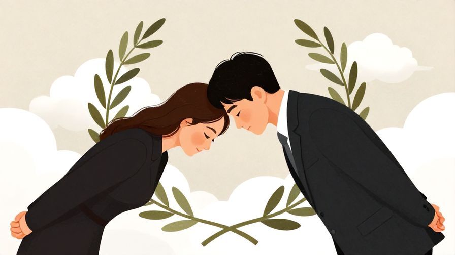 Illustration%20of%20a%20formal%20greeting%20scene%2C%20a%20person%20bowing%20deeply%20with%20a%20serene%20expression%2C%20background%20with%20crossed%20olive%20branches%20and%20heavenly%20clouds%2C%20illustrated%20style