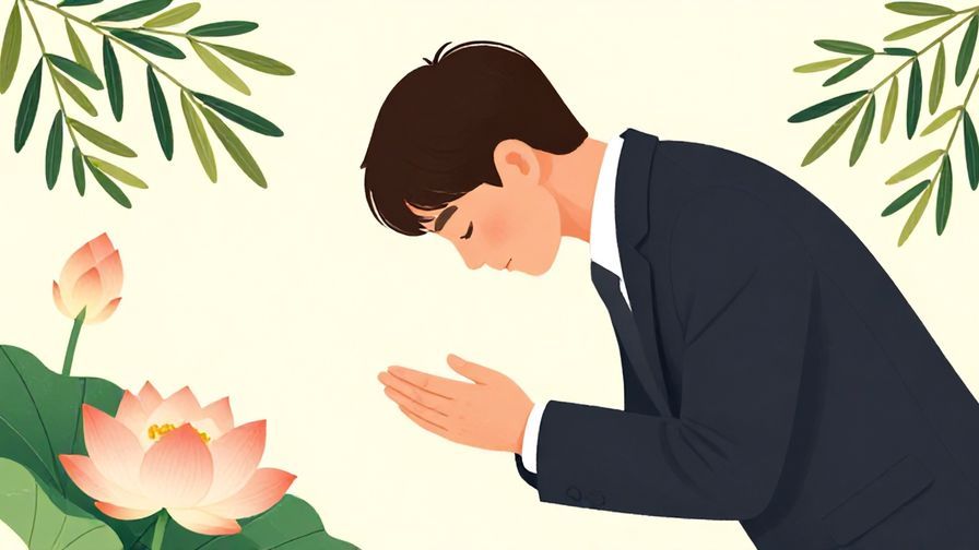 Illustration%20of%20a%20formal%20setting%20with%20a%20person%20bowing%20and%20gesturing%20politely%2C%20background%20with%20olive%20branches%20and%20soft%20lotus%20flowers%2C%20vibrant%20colors%2C%20illustrated%20style