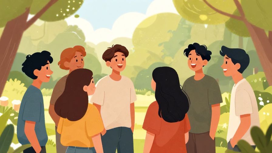 Illustration%20of%20a%20friendly%20group%20of%20young%20people%20laughing%20and%20chatting%20together%20in%20a%20park%20with%20sunlight%20and%20soft%20trees%20in%20the%20background%2C%20vibrant%20colors%2C%20illustrated%20style
