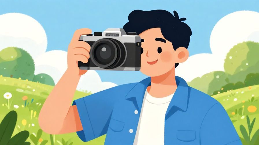 Illustration%20of%20a%20friendly%20person%20holding%20up%20a%20camera%20with%20a%20smile%2C%20bright%20outdoor%20setting%2C%20vibrant%20colors%2C%20illustrated%20style