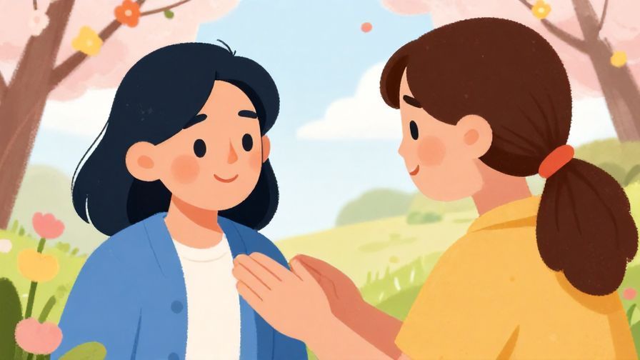 Illustration%20of%20a%20friendly%20person%20reassuring%20a%20friend%20with%20a%20gentle%20smile%20and%20soft%20hand%20gesture%2C%20spring%20flowers%20in%20the%20background%2C%20vibrant%20colors%2C%20illustrated%20style