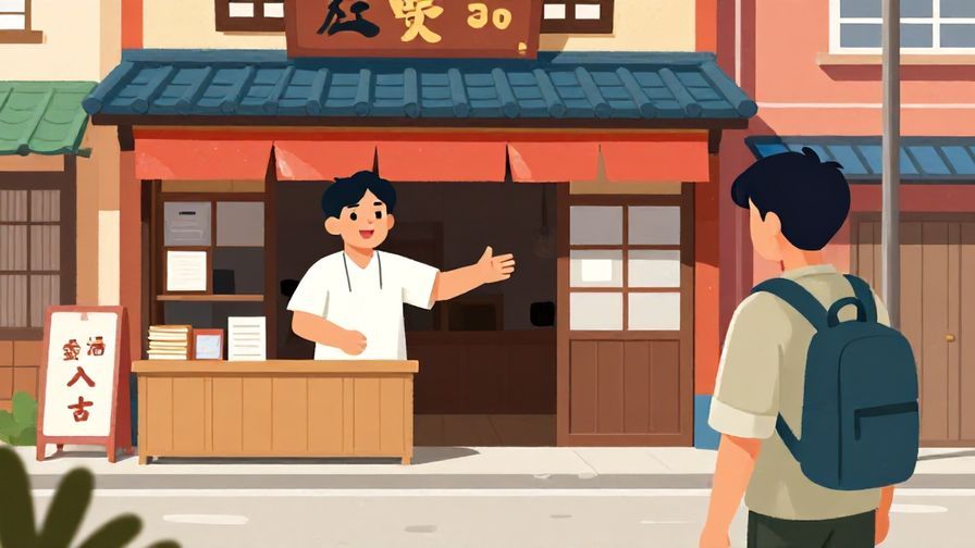 Illustration%20of%20a%20friendly%20shopkeeper%20gesturing%20directions%20to%20a%20lost%20traveler%20in%20front%20of%20a%20traditional%20Japanese%20street%2C%20vibrant%20colors%2C%20illustrated%20style
